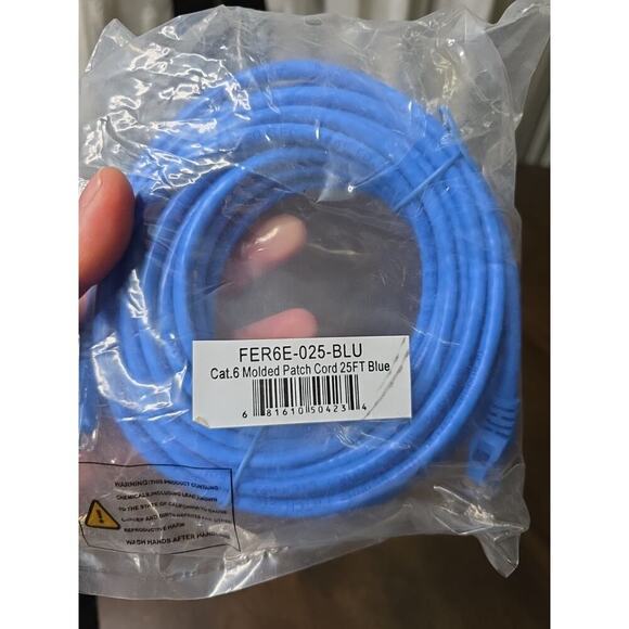 Ethernet Cable FER6E-025-BLU Cat. 6 Molded Patch Cord 25ft Blue 25-Foot CAT-6 55 - Picture 4 of 12